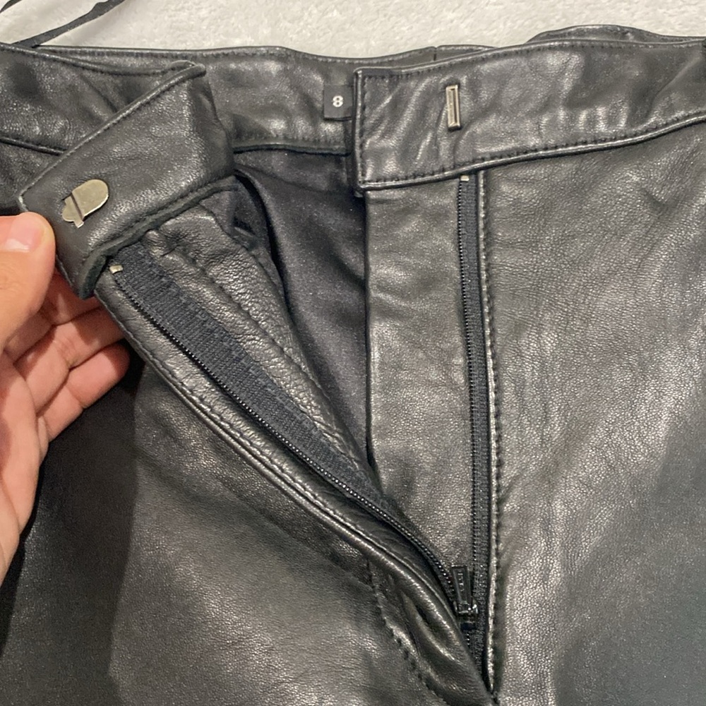 DKNY Zipper and Belt Pocket Leather Straight Leg With Open Slits On both Sides